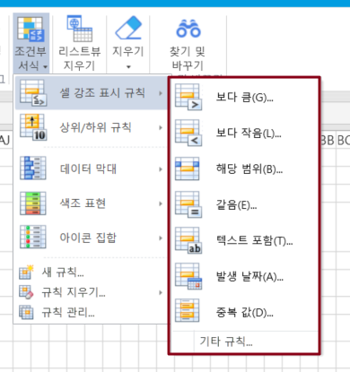 셀 강조 표시 규칙