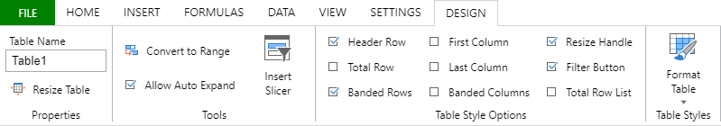 Design tab
