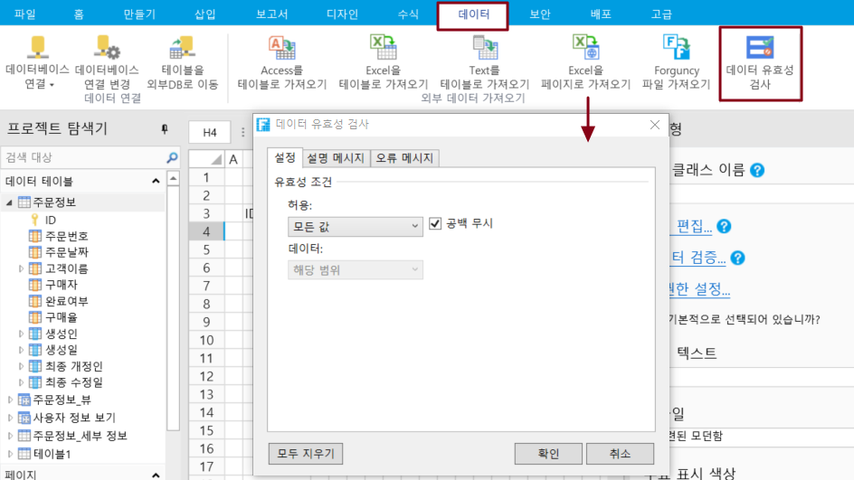 데이터 유효성 검사 